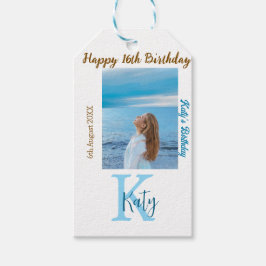 Vattenblått brunt lycklig 16-årsfoto namn presentetikett