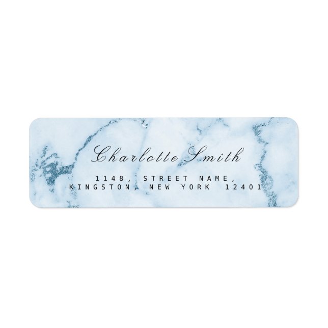 Vattenblått Grått Marble-Returetiketter Returadress Etikett (Framsidan)