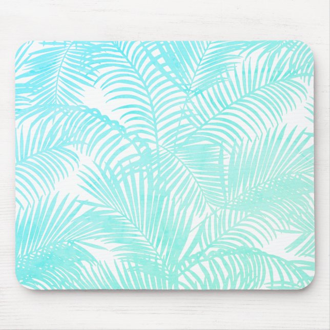 Vattenblått mint-gradient tropiska handflatan-blom musmatta (Framsidan)