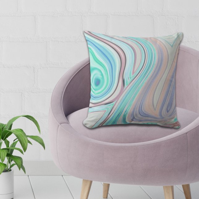 Vattenblått mint grönt lilax lila pastellregnbåge kudde (aqua blue mint green lilac purple pastel rainbow throw pillow)