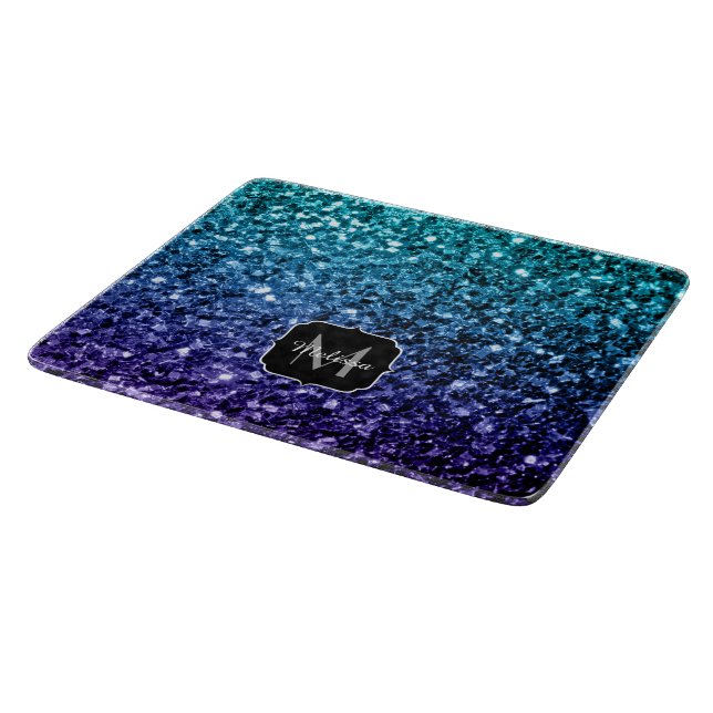 Vattenblått Ombre faux glitter sparkles Monogram (Hörn)