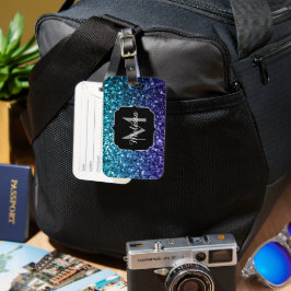 Vattenblått Ombre faux glitter sparkles Monogram Bagagebricka