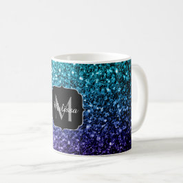 Vattenblått Ombre faux glitter sparkles Monogram Kaffemugg