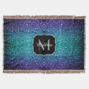 Vattenblått Ombre faux glitter sparkles Monogram Mysfilt