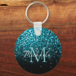 Vattenblått Ombre faux glitter sparkles Monogram Nyckelring