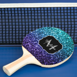 Vattenblått Ombre faux glitter sparkles Monogram Pingisracket