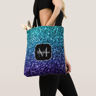 Vattenblått Ombre faux glitter sparkles Monogram Tygkasse