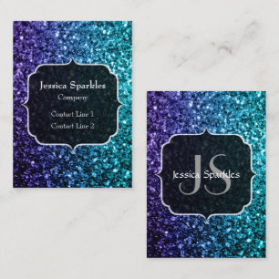 Vattenblått Ombre faux glitter sparkles Monogram Visitkort
