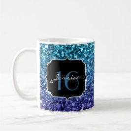 Vattenblått Ombre glitter sparkles Sweet 16 Kaffemugg