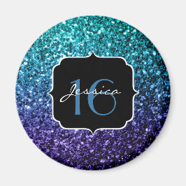 Vattenblått Ombre glitter sparkles Sweet 16 Magnet