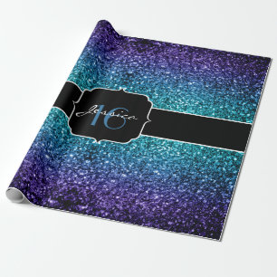 Vattenblått Ombre glitter sparkles Sweet 16 Presentpapper