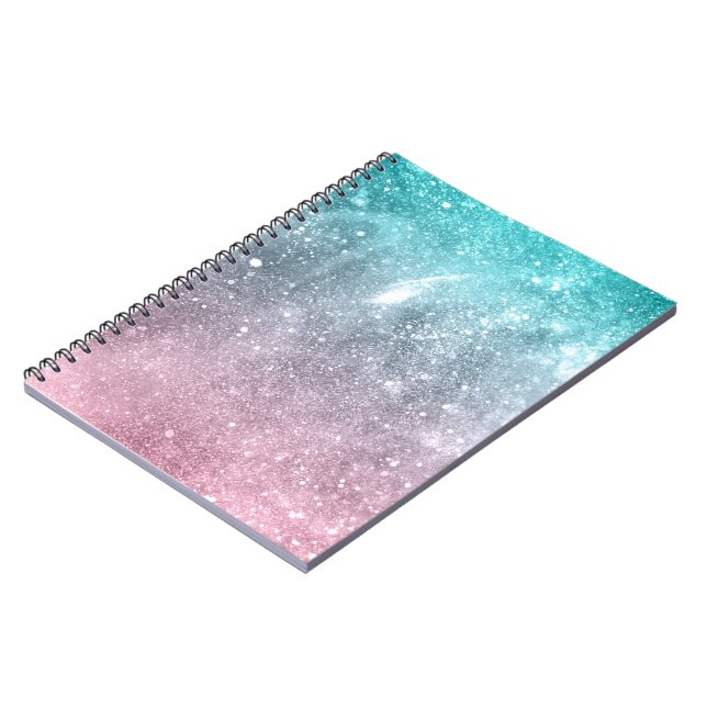 Vattenblått Rosa ombre sea galaxy abstrakt Anteckningsbok (Vänstra Sidan)