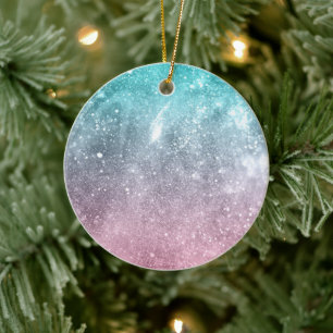 Vattenblått Rosa ombre sea galaxy abstrakt Julgransprydnad Keramik