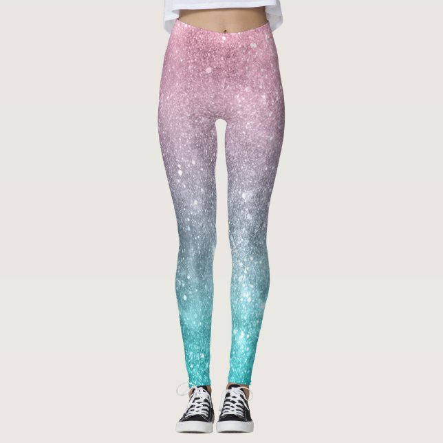 Vattenblått Rosa ombre sea galaxy abstrakt Leggings (Framsida)