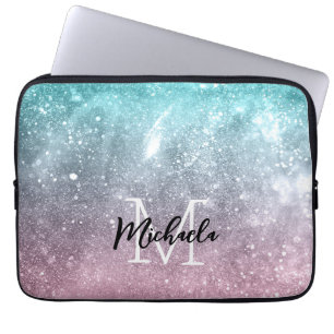 Vattenblått Rosa ombre sea galaxy abstrakt Monogra Laptop Fodral