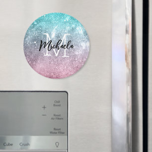 Vattenblått Rosa ombre sea galaxy abstrakt Monogra Magnet