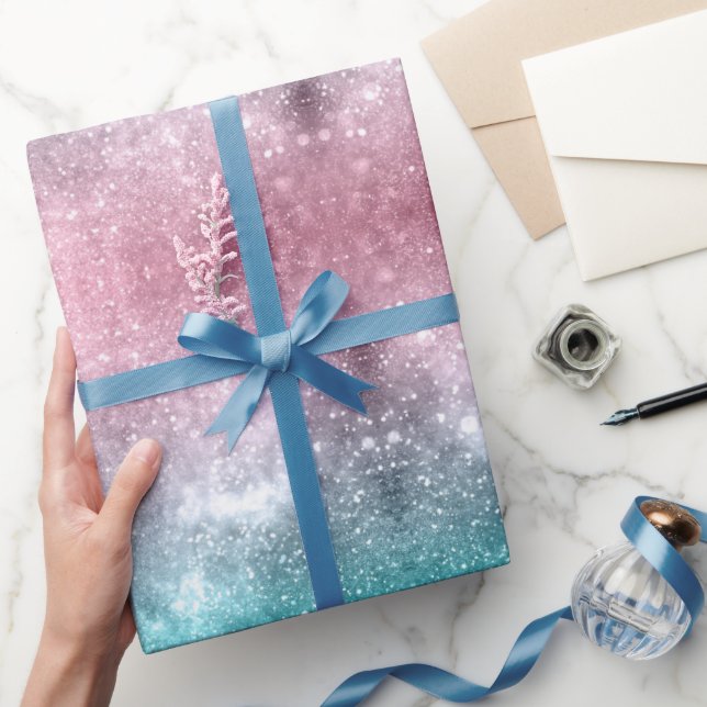 Vattenblått Rosa ombre sea galaxy abstrakt Presentpapper (Gifting)