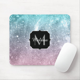 Vattenblått Rosa Sea galaxy abstrakt Monogram Musmatta