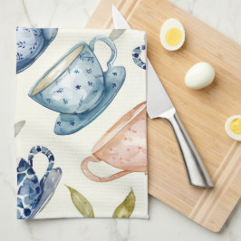 Vattenblått rosa te kopp mönster kökshandduk