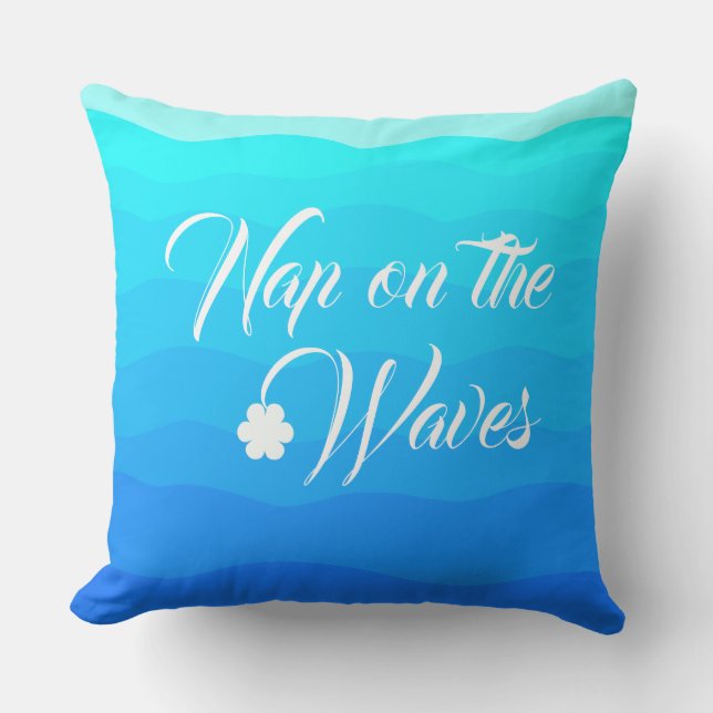 Vattenblått tropiskt sommarvattensfärgat konstnärl kudde (Framsida)