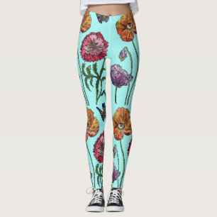 Vattenbruk Medium Poppy Blommigt Watercolor Leggin Leggings