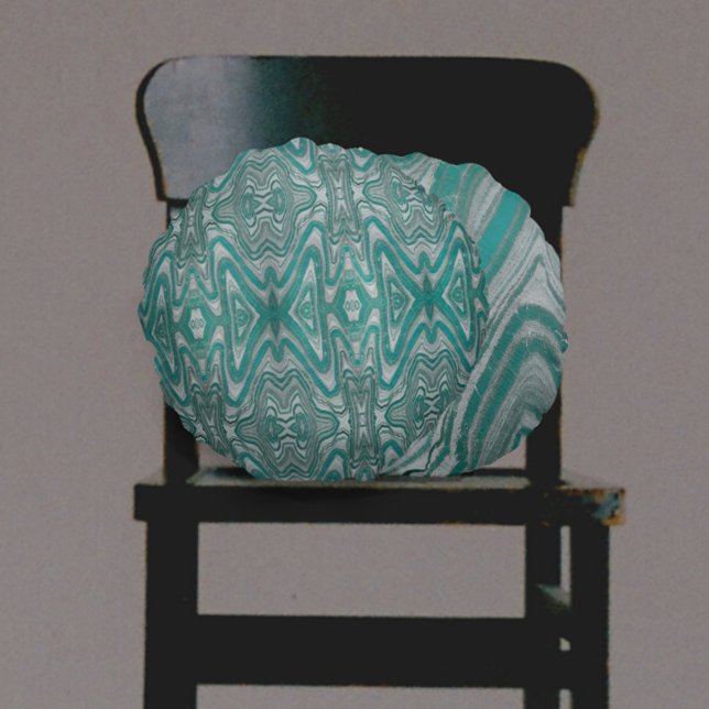 Vattenbruk och Grått Vågigt minerallager Rund Kudde (Skapare uppladdad)