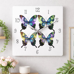 Vattenbruk, Rosa och Gult - Elegant Butterflies Fyrkantig Klocka