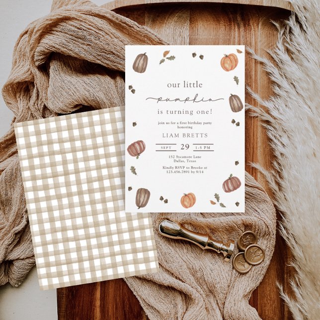 Vattencolor A Little Pumpkin First Birthday Inbjudningar (Skapare uppladdad)