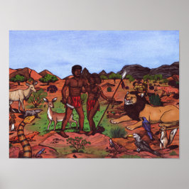 Vattencolor african native-paret och vilda djur poster