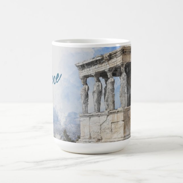 Vattencolor Ancient Sites ruins i Aten, Grekland Kaffemugg (Center)