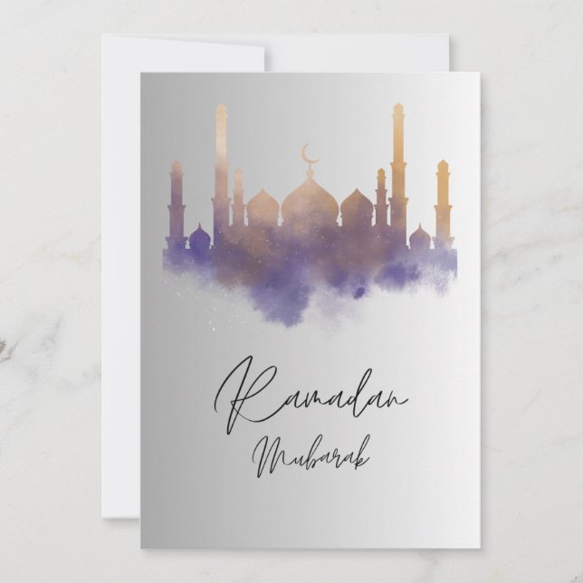 Vattencolor Art Mosque Ramadan Mubarak Card Inbjudningar (Framsida)