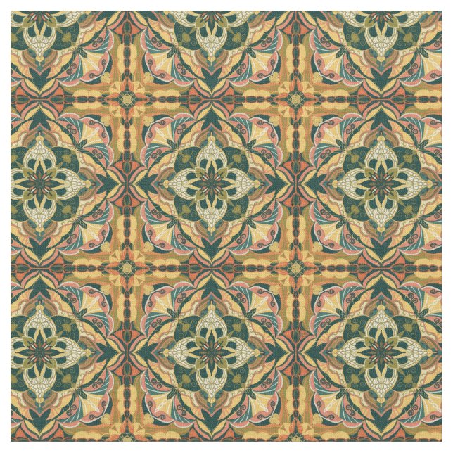 Vattencolor Azulejo Spansk Tile Tyg (Närbild)