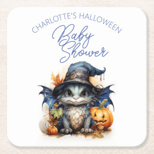 Vattencolor Baby Dragon Halloween Baby Shower Underlägg Papper Kvadrat
