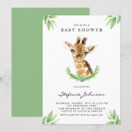 Vattencolor Baby Giraffe Greenery Baby Shower Inbjudningar