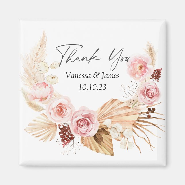 vattencolor Boho Blommigt Pampas Grass Wedfavör Magnet (Framsidan)