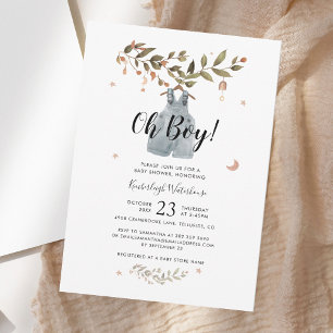 Vattencolor Boho Fall Boy Shower Inbjudningar