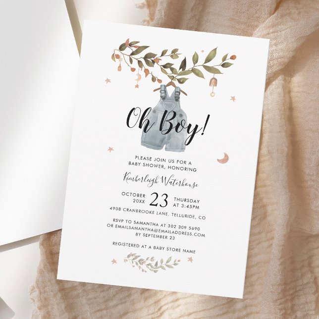 Vattencolor Boho Fall Boy Shower Inbjudningar (Watercolor Boho Fall Boy Baby Shower Invitation)