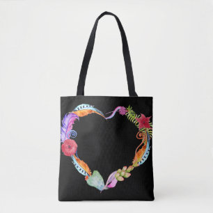 Vattencolor Boho Heart Tote Bag Tygkasse