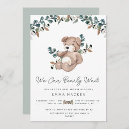 Vattencolor Boho Nalle Greenery Baby Shower Inbjudningar