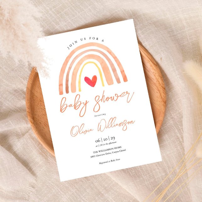 Vattencolor Boho Rainbow Heart Baby Shower Inbjudningar (Skapare uppladdad)