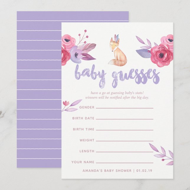 Vattencolor Boho Tribal Baby Shower Guessing Game Inbjudningar (Fram/baksida)