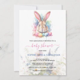 Vattencolor Bunny Eggs Wildblomme Baby Shower Inbjudningar