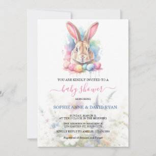 Vattencolor Bunny Eggs Wildblomme Baby Shower Inbjudningar