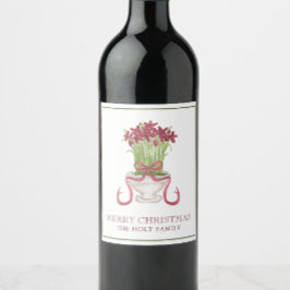 Vattencolor Burgundy Amaryllis jul Vinflaska Etikett