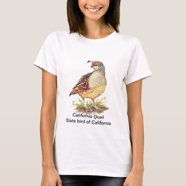 Vattencolor California Quail State-fågel Tee Shirt (Framsida)