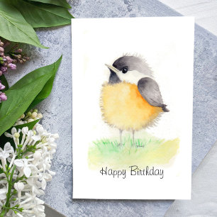 Vattencolor Chickadee Birthday Card Kort