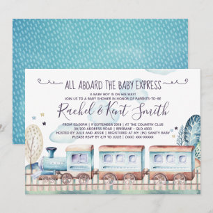 Vattencolor Choo Choo Tåg Baby Shower Inbjudningar