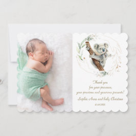 Vattencolor Cute Koala Greenery Guld Baby Shower Tack Kort