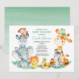 Vattencolor Cute Safari Jungle Baby Shower Inbjudningar