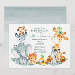 Vattencolor Cute Safari Jungle Baby Shower Inbjudningar
